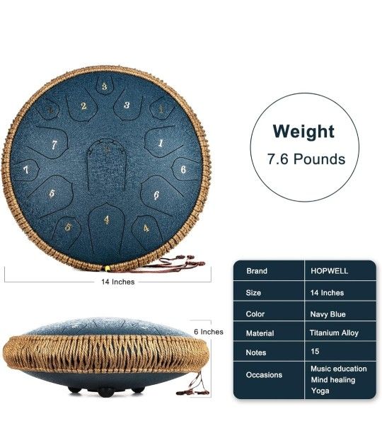Hopwell Steel Tongue Drum - 14 Inch 15 Note