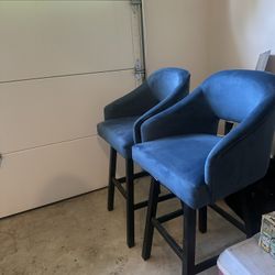 Blue Velvet Counter Stool Set 