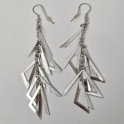 4" Silver Earrings Hanging Triangle And Pointed Multi-Strand Fashion Earrings 