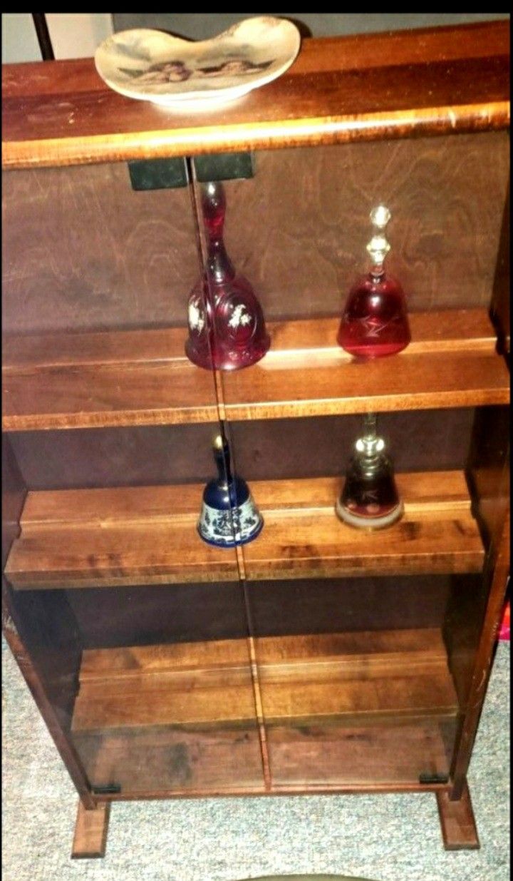 Vintage  wood cabinet  with glass doors 