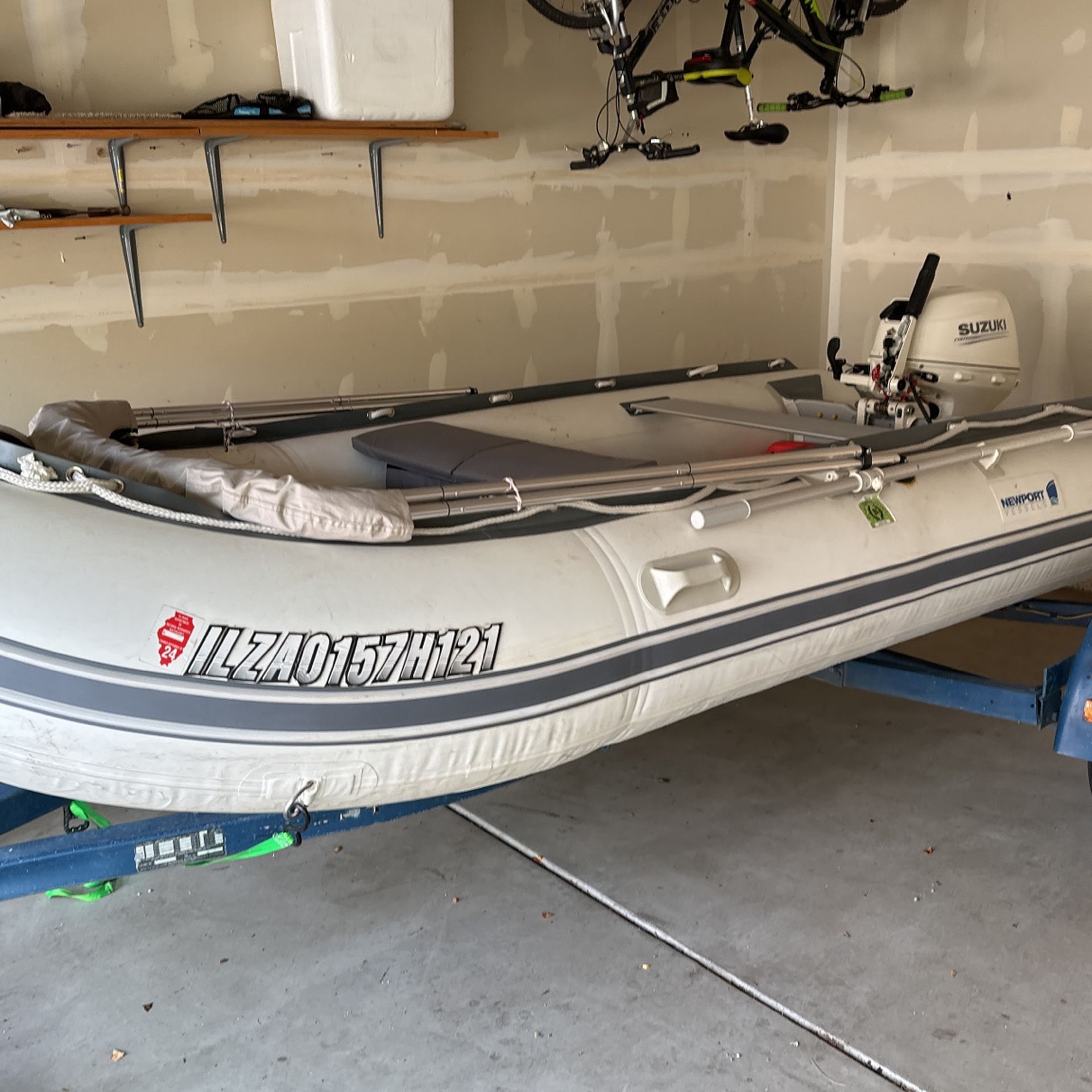 Newport inflatable boat with motor and trailer
