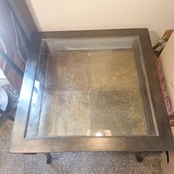 Vintage Slate Glass Top Wrought Iron Square End Table