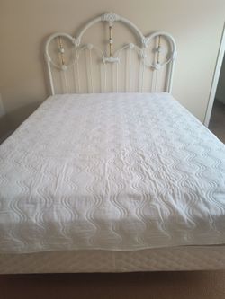 French Cottage Cast Iron and Heavy Enamel Queen Size Headboard