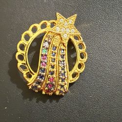 STERLING Vintage~Rare Starburst Brooch with Multicolor Gems