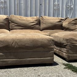 Beige Modular Microfiber Sectional Lounge Couch Sofa Ottoman