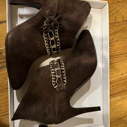 Leather Boots 7.5 Size High Heels Brown B Makowsky Natural  Suede