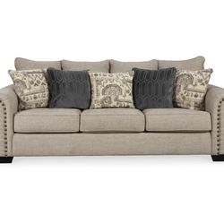 Sofa Queen Sleeper Light Tan Color With Gray Pillows