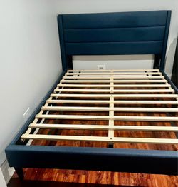 Full Size Upholstered Platform Bed Frame – Navy Blue