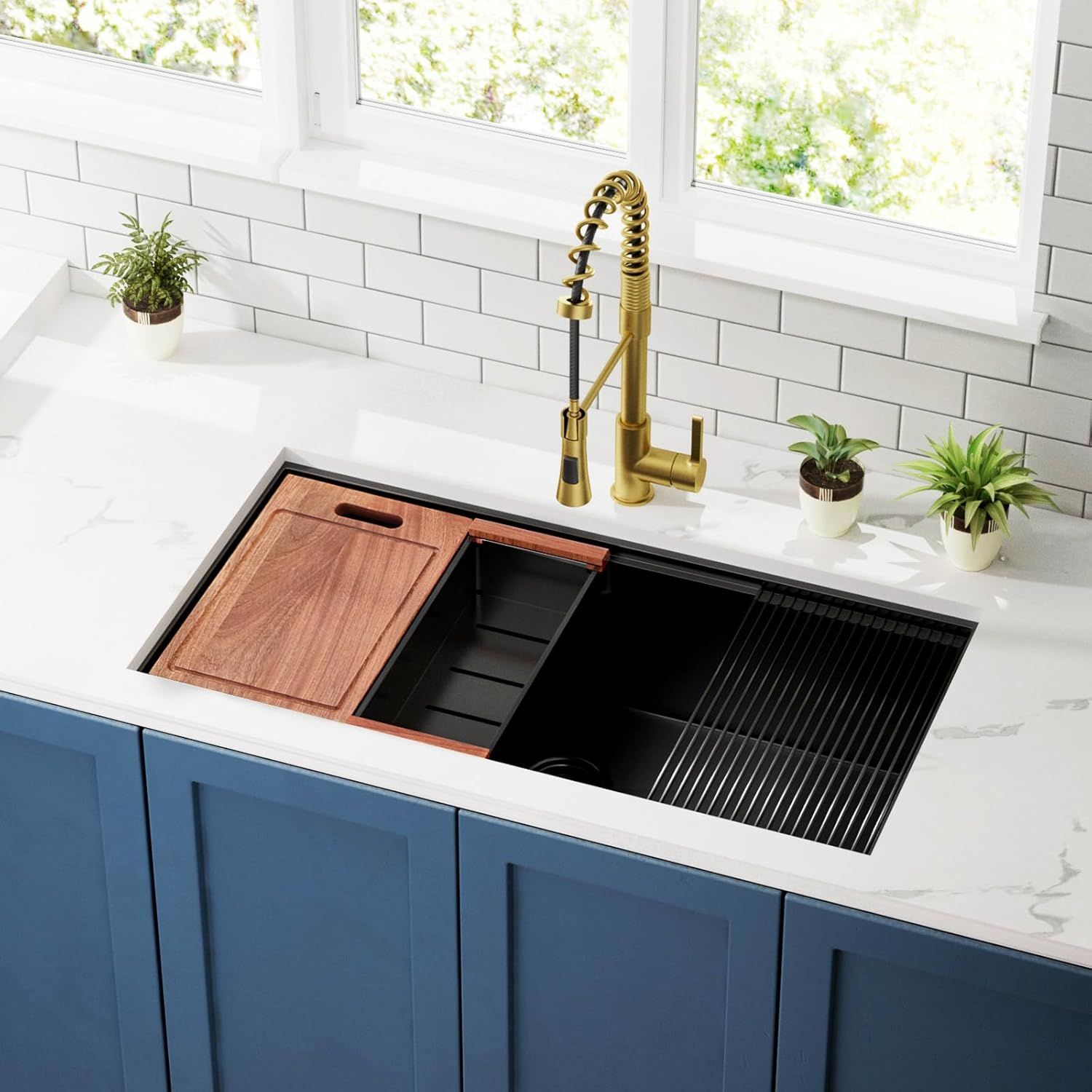 CELAENO 36 inch Black Stainless Steel Undermount Kitchen Sink, 36x19 Handmade 16 Gauge Single Bowl Workstation Sink, 10 Inch Deep Modern Kitchen Basin