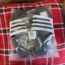 Adidas Adilette Comfort Adjustable Slides Classic Black And White Slippers Unisex Men’s 10 Women’s 11.5