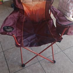 Ozark Trail Oversized Camp Chair with Cooler, Ombre Mountains Design, Red and Orange