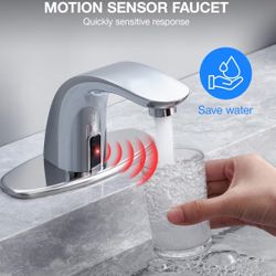 (30001) Charmingwater Touchless Bathroom Sink Faucet, Sensor Bathroom Faucet with Hole Cover, Automatic Water Shutoff, Chrome