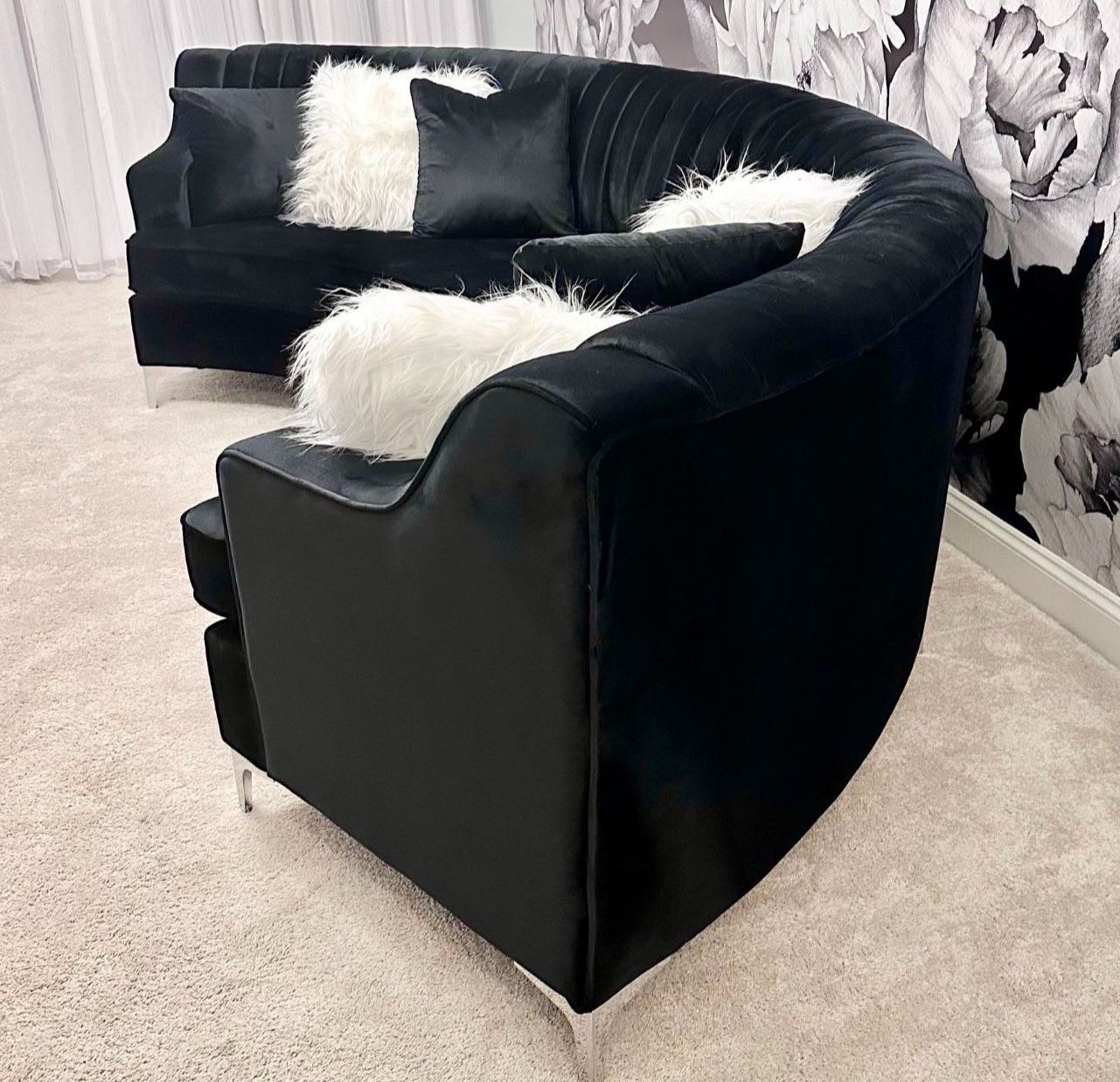 Black Velvet Curved Sectional Couch