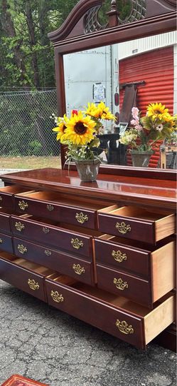 Vaughan Solid Wood long dresser with big mirror. Drawers sliding smoothly