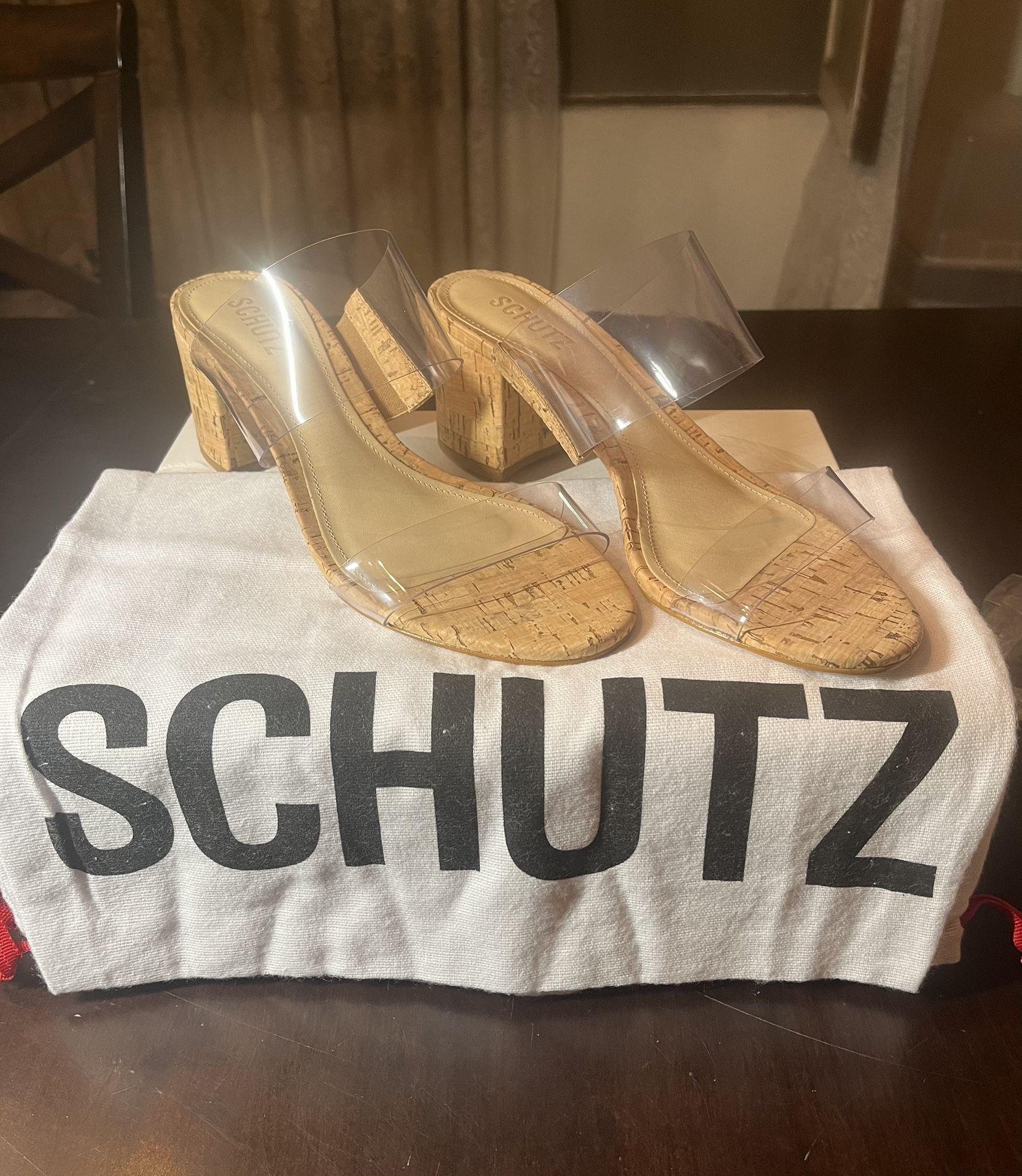 Schutz Clear Block Heel Sandals NEW