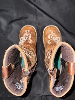 BootBarn Girl Toddler  Brown Leather Western Ankle Boots Side Zip Embroidered 6