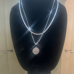 Tennis Chain With Compass Pendant Chain