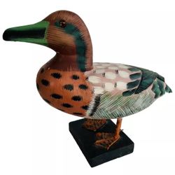 Vintage Wood Duck Figurine on Base 5 1/2" inches tall x 7 1/2" 1990’s