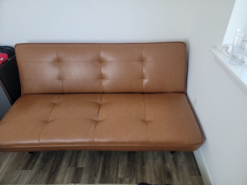 Rarely Used Leather Brown Futon