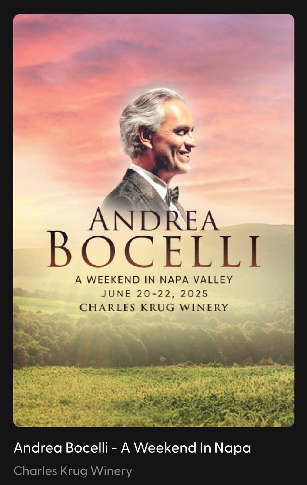 Andrea Bocelli A Weekend In Napa