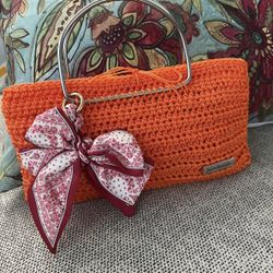 Handmade Orange Crochet Handbag with Bow | Made in Italy