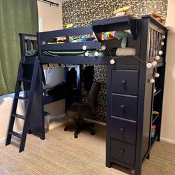 Kids Loft Bed With desk, 4 Drawers, Ladder