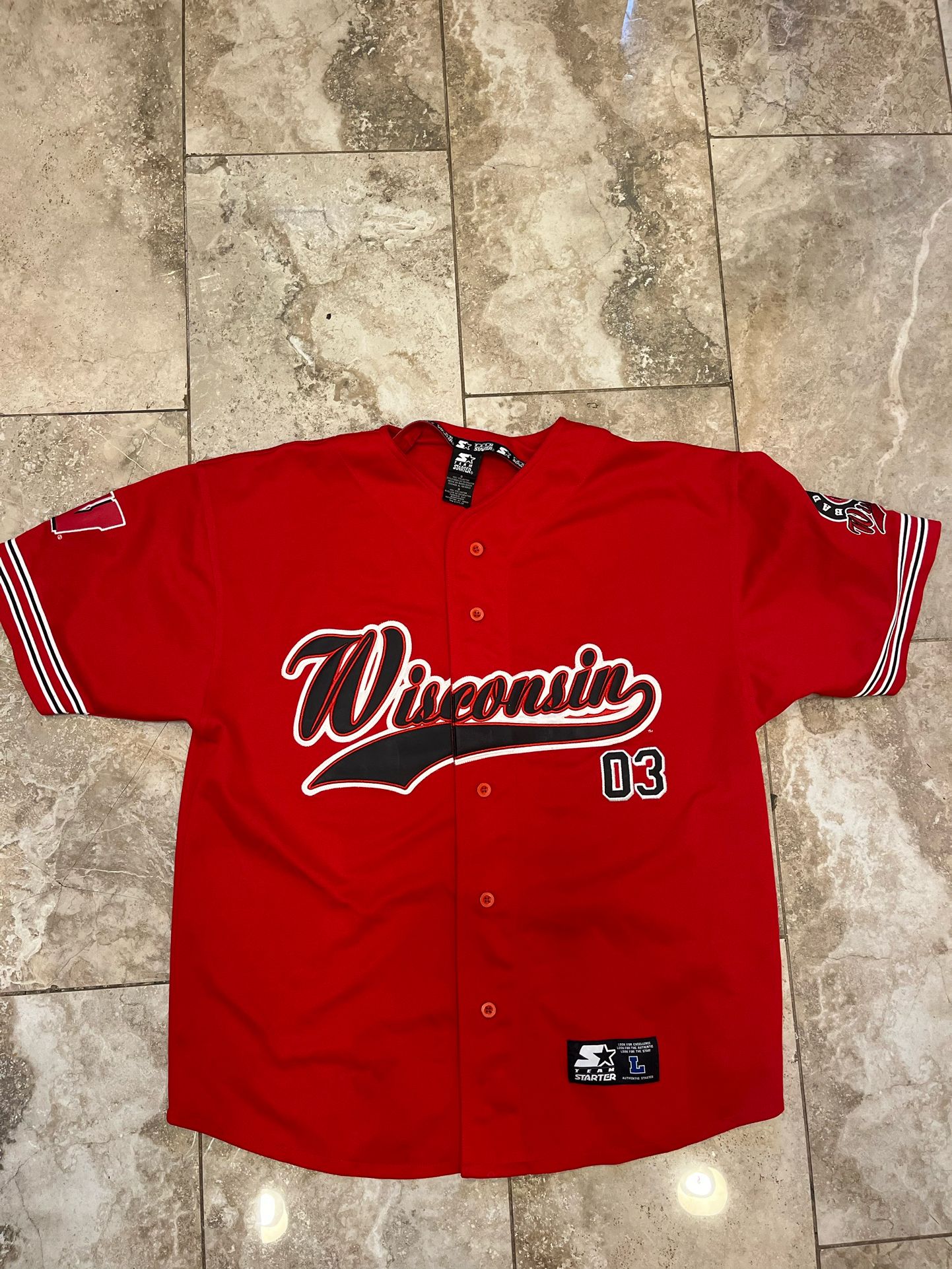 Vintage Wisconsin Badgers Starter Baseball Jersey Mens Red College 2000s Sz L