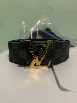 Louis Vuitton Belt Gold Buckle Gray Checkers 