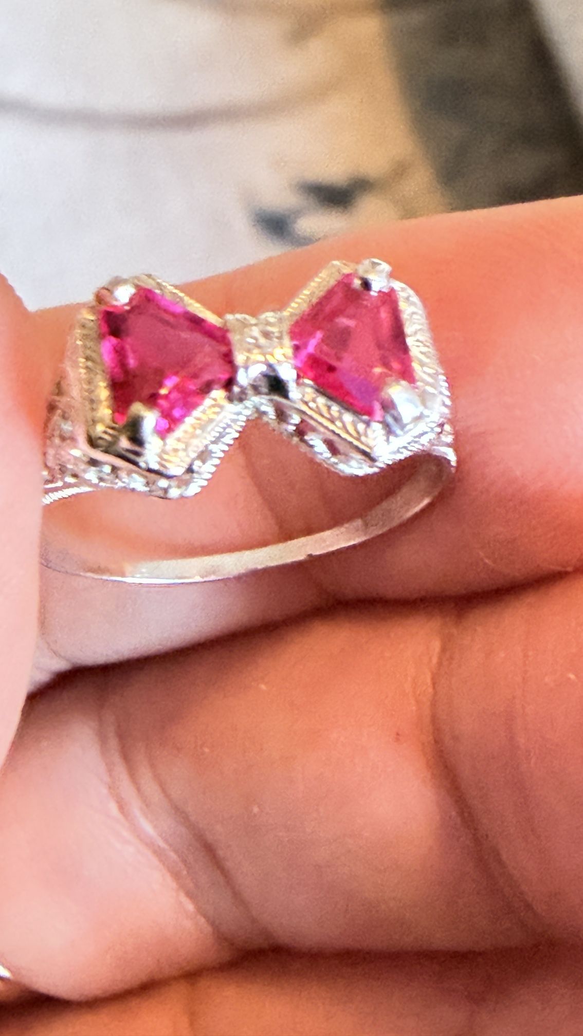 Vintage 14k Solid White Gold With Real Rubies, 2 Grams Weight