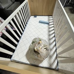 Bed Baby Crib Mattress Wooden White Frame Available For Sale