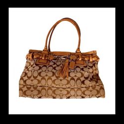 Large Coach Handbag Hampton Signature Crossbody Shoulder Bag Braided Belt Brown