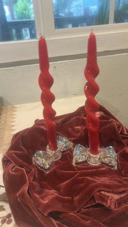 Glass Bow Candle Holders W/ Candles