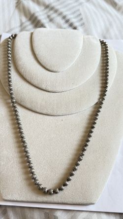 Long Heavy Silver Beads Necklace, No Clasp And No Markings 