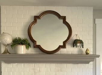 Wood-Tone Quatrefoil Wall Mirror – 30" x 30"