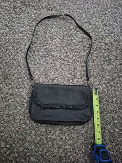 Black Faux Leather Ruffle Crossbody Bag