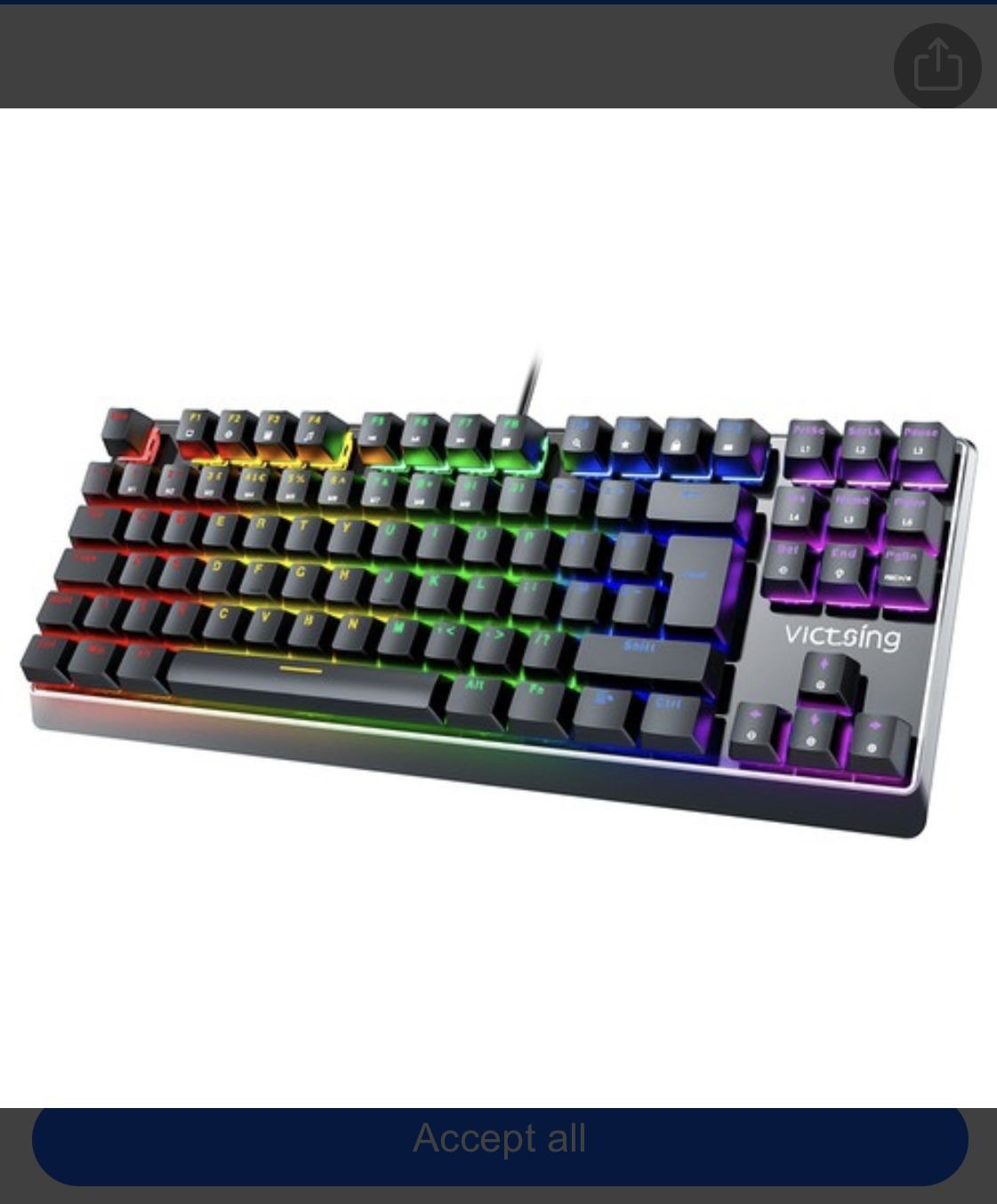 Victsing Wired Gaming Keyboard PC320A Black Clicky Mechanical Keyboard RGB Glow
