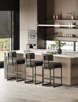 3 -w26.7"H Faux Leather Upholstered Counter Stool with Metal Frame