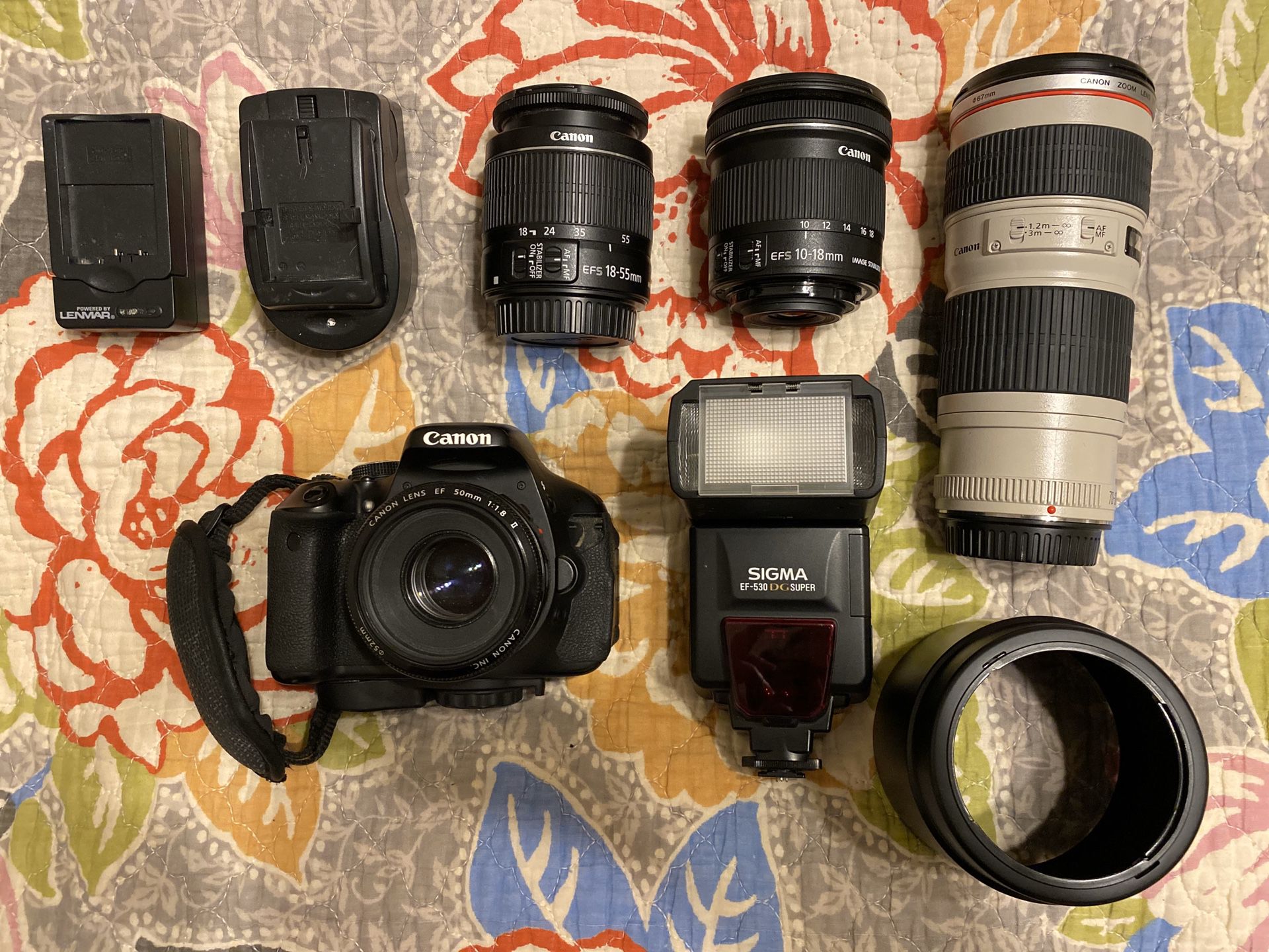 Canon T3i with four lenses and flash
