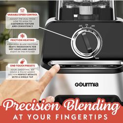 Gourmia Heavy Duty Countertop Blender - 2L BPA-Free Pitcher, 1500W High-Speed Motor, 45,000 RPM, 4 Presets, Variable Speed Dial, Built-In Tamper, Dish