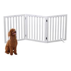 New White Dog Wooden Freestanding Pet Gate