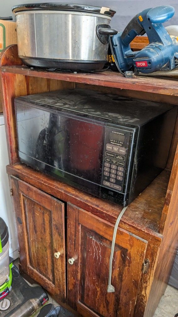 Microwave Kitchen Utility Wood Cupboard Shelf, Needs Cleaned, Project, Hutch, Bar Cart