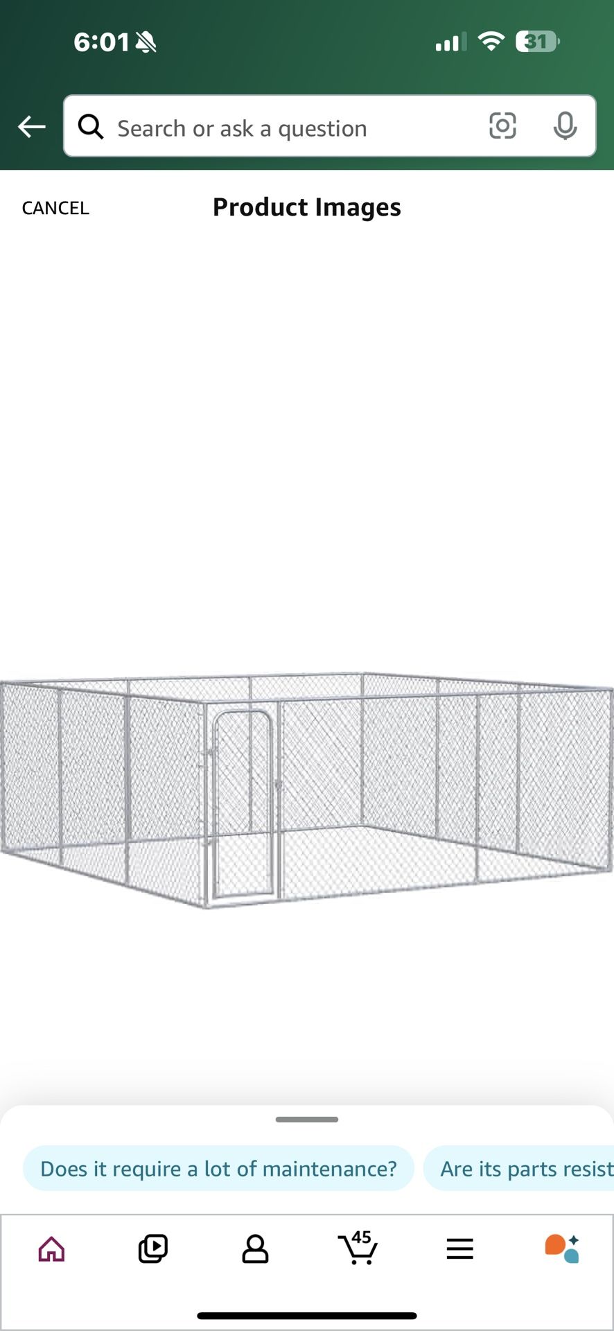 New in box PawHut Large Dog Kennel Outside, Heavy Duty Dog Cage, Outdoor Fence Dog Run with Galvanized Chain Link, Secure Lock, 15.1' x 15.1' x 6 D02-