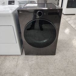 LG 7.4 Cu. Ft. Vented Stackable SMART Gas Dryer in Black Steel w/ Turbo Steam And AI Technology 