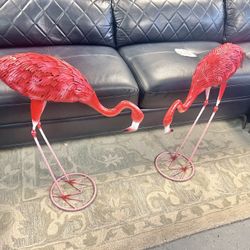 New Pair Of Metal Flamingos 