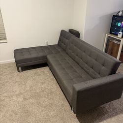 Gray Sofa Bed Futon w/ Chaise – 90” x 31” – $100 OBO