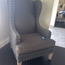 Dark Gray Wingback Armchair with Nailhead Trim