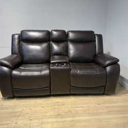 Real Leather Loveseat Sofa Couch Power Recliner
