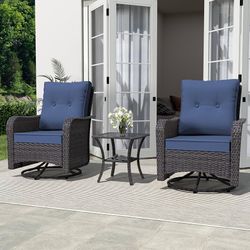 B-Outdoor Swivel Rocking Chairs Set of 2 with 4”Thick Cushions and High Back, Wicker Patio Chairs w/Side Table for Patio, Porch, Poolside, Deck, Backy