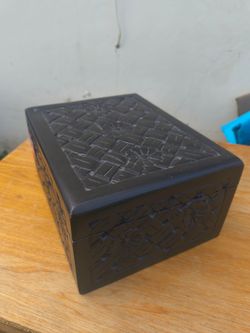 Hand carved antique dark-wood trinket box