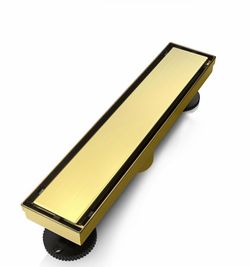 Gold Linear Shower Drain 40 Inch With Invisible 2 In 1 Tile Insert Panel, 304 Stainless Steel Brushed Gold Linear Drain With Hair Strainer And Levelin